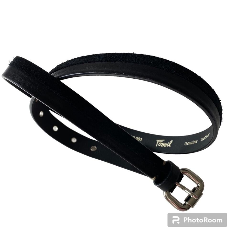 Fossil Suede Leather Black Silver Tone Buckle Belt Sz S Mixed Media